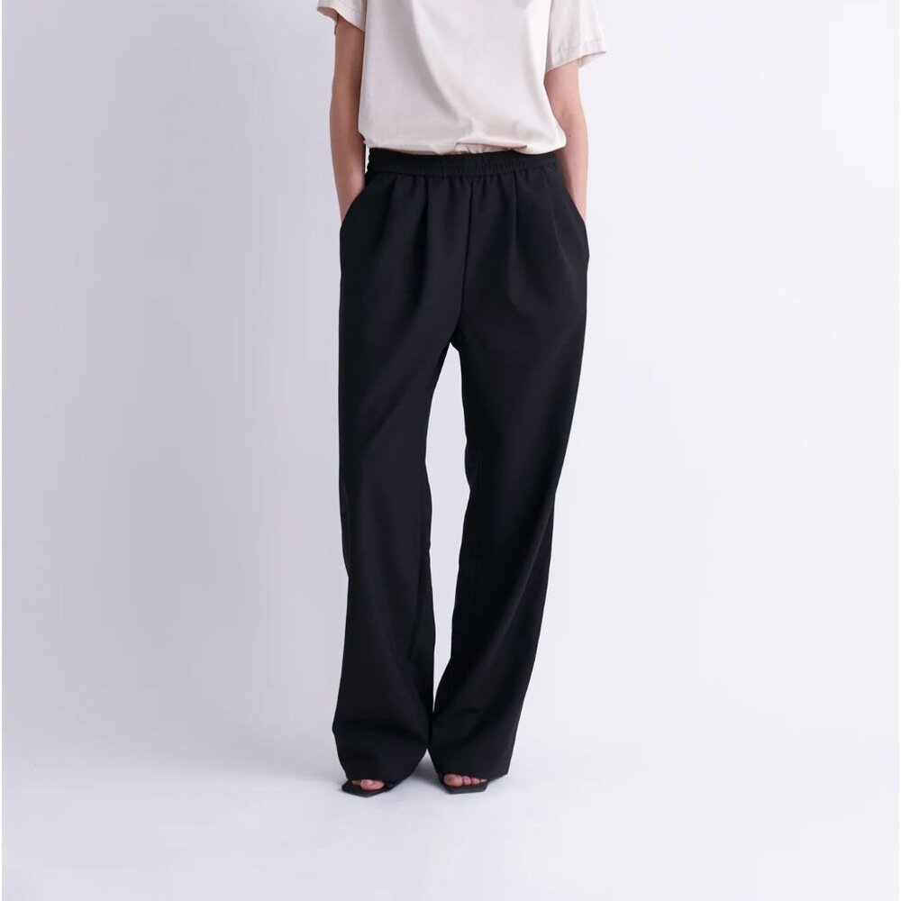 ZINŌ Nino Black Wool Blend Elastic Waist Trouser $381 EUC S